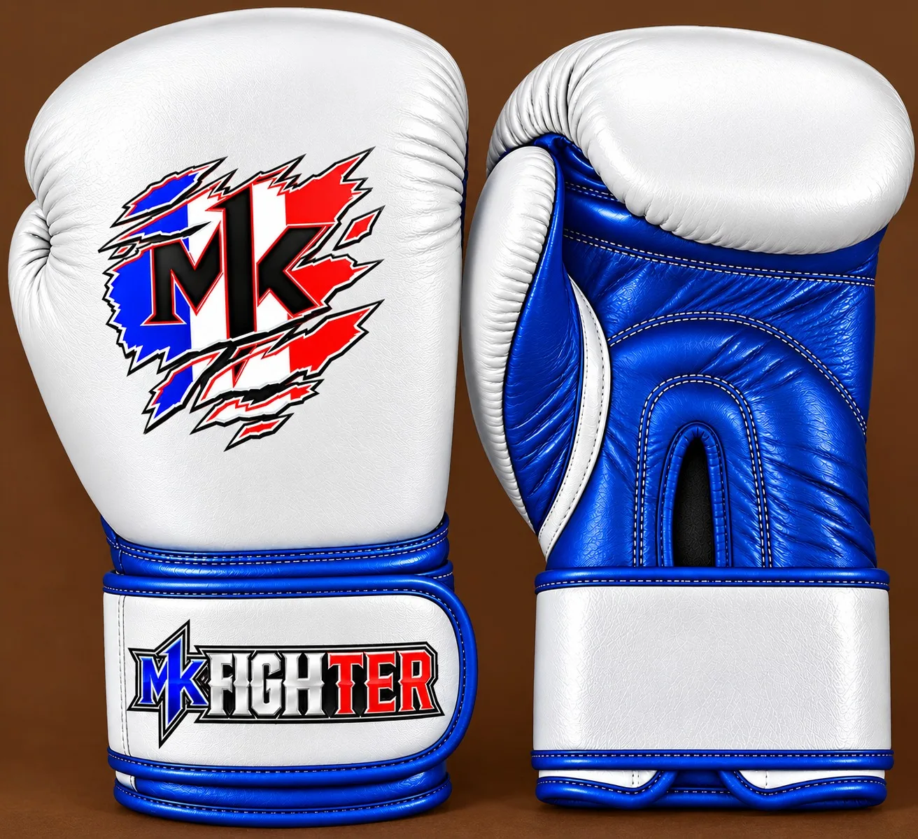 Gants de boxe MK Fighter blanc et bleu